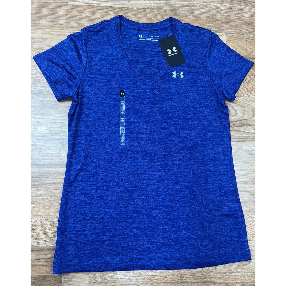 Under Armour Tech Twist Heat Gear Short Sleeve Tee Blue V-Neck Women's Small NEW